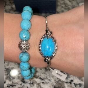New Victoria Wieck Sterling Silver Turqouise Stone Set Adjustable Stretch